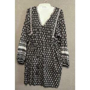 Old Navy Women's M Peasant Dress w/ Pockets Black White Floral Print Long Sleeve